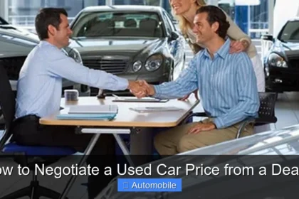 Confident buyer negotiating used car price with dealer at showroom desk with paperwork and handshake